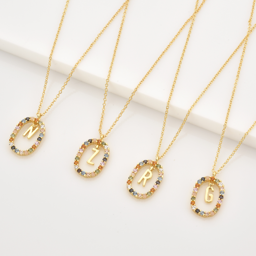 925 Sterling Silver Gold Letters A - Z  Initial Alphabet Pendant Long Chain Necklace