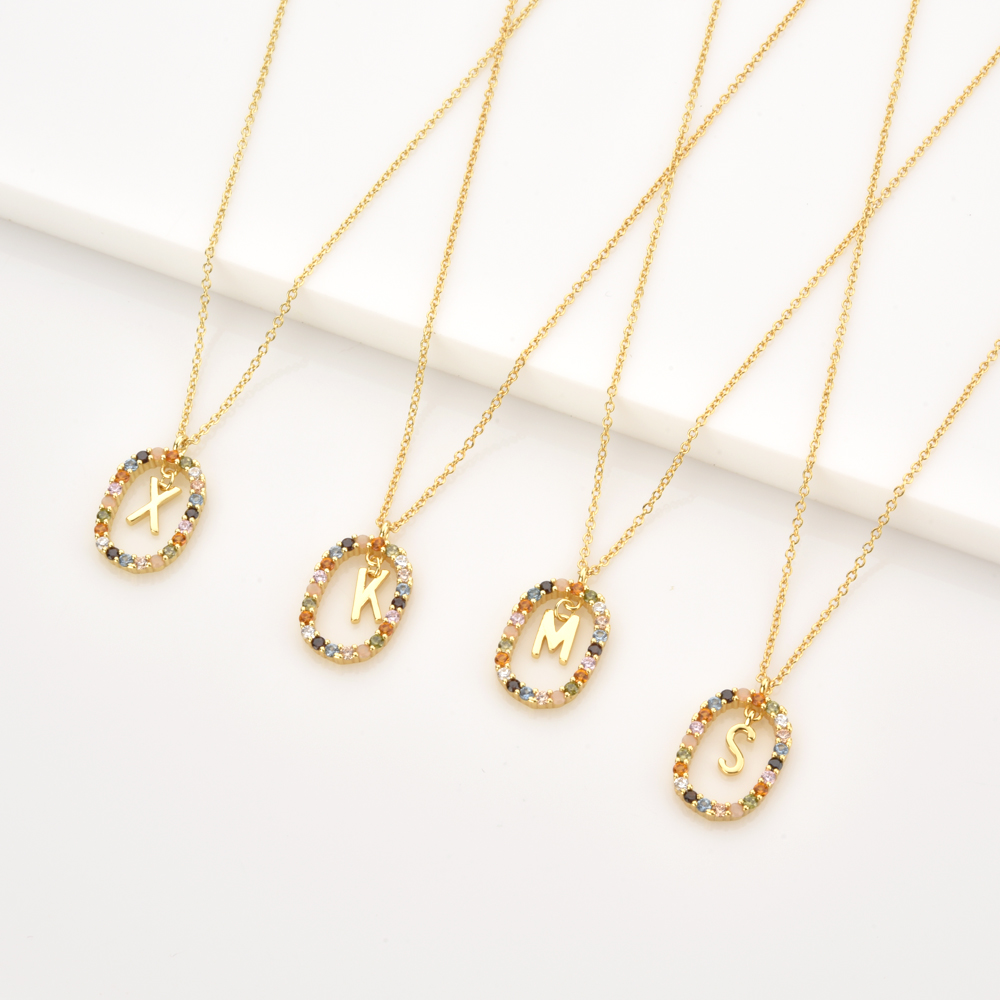 925 Sterling Silver Gold Letters A - Z  Initial Alphabet Pendant Long Chain Necklace