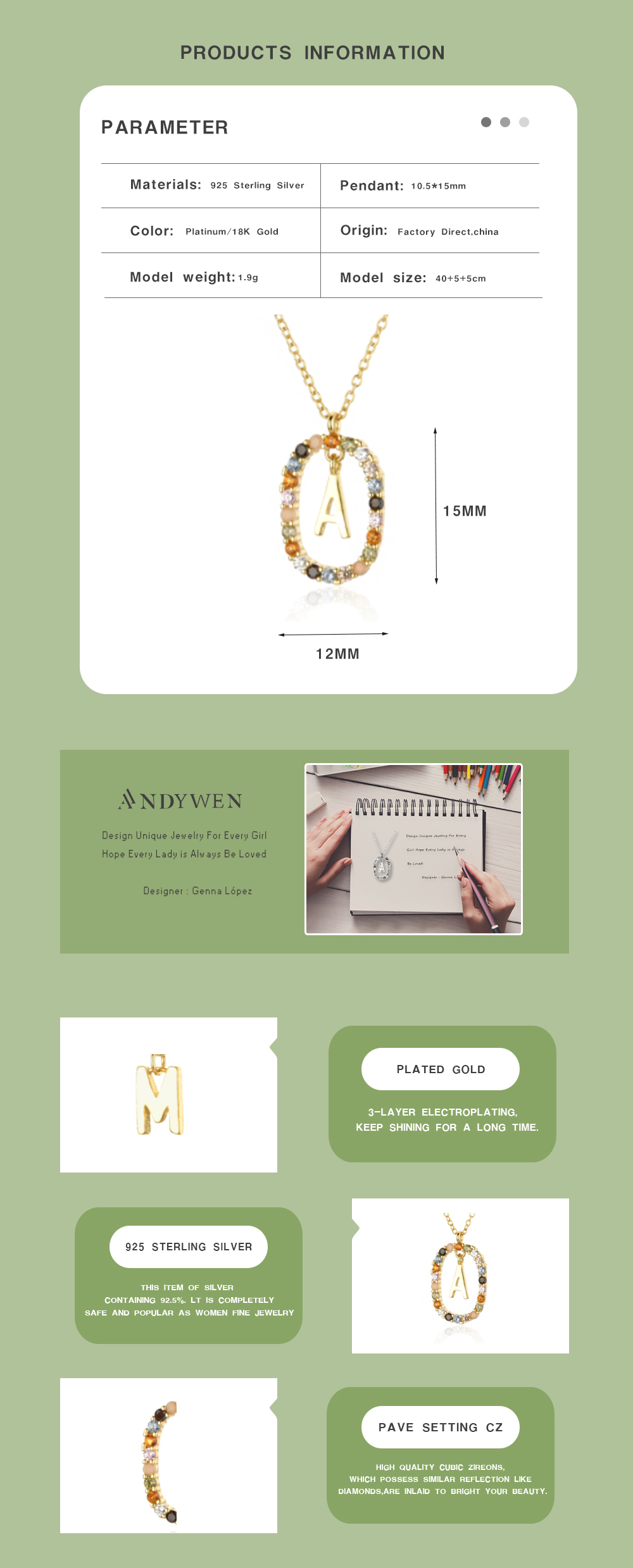 925 Sterling Silver Gold Letters A - Z  Initial Alphabet Pendant Long Chain Necklace