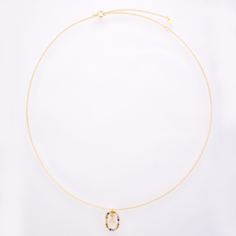 925 Sterling Silver Gold Letters A - Z  Initial Alphabet Pendant Long Chain Necklace