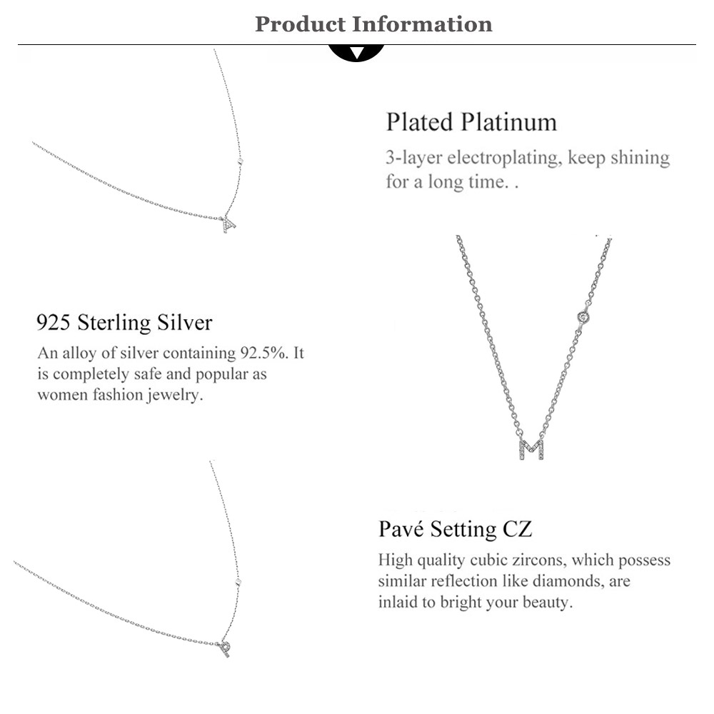 925 Sterling Silver Gold Small 26 Letters A- Z Zircon Pendant Monogram Necklace